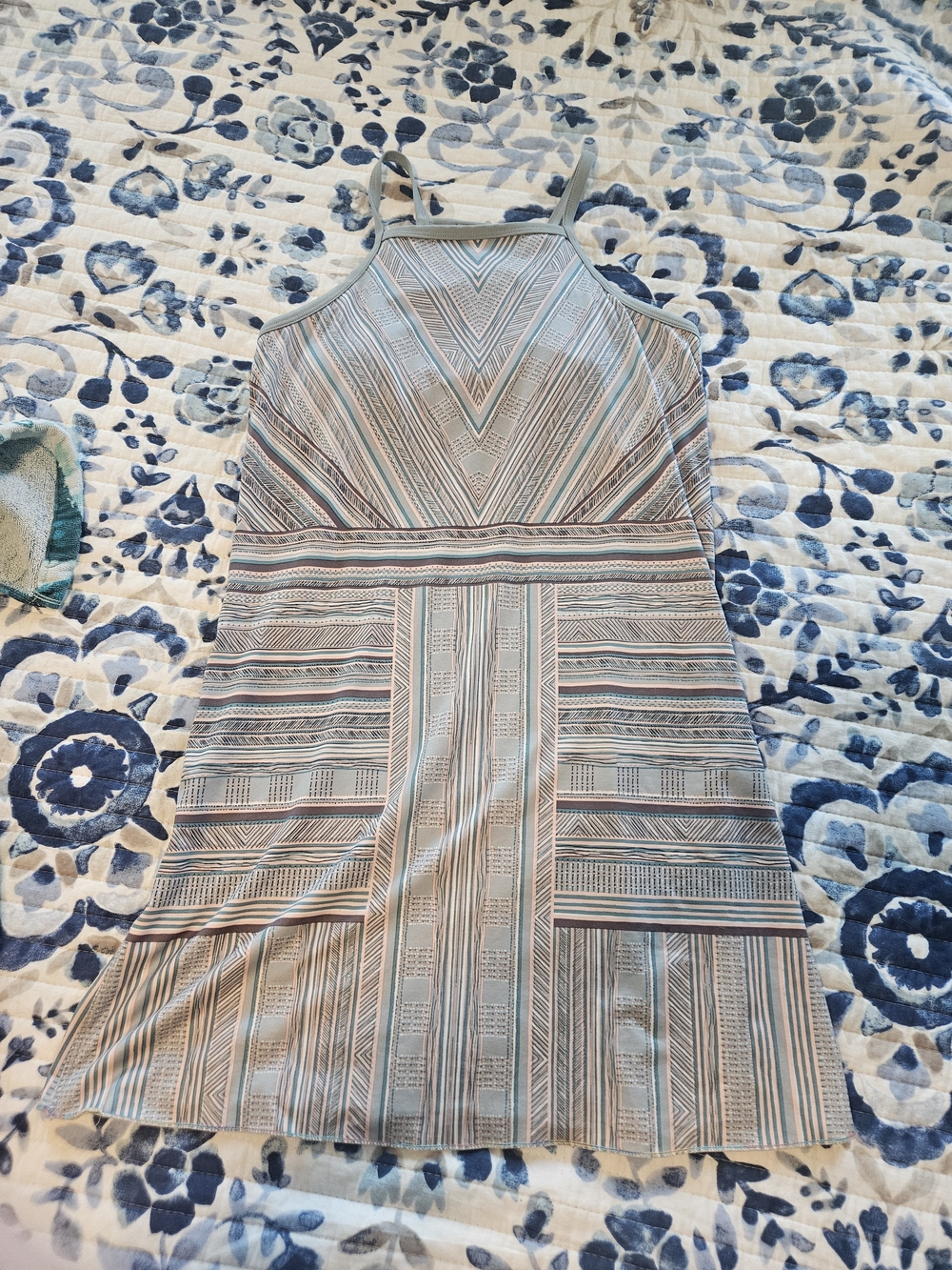 Prana Striped Geo Halter Mini Dress in Light Blue and Cream